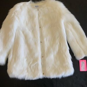 Girls Faux Fur Coat- White Size 8
